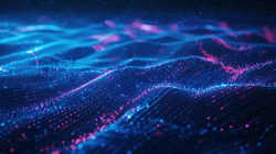 Blue abstract technology data wavy lines in holographic style