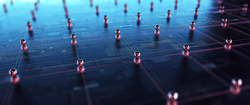 Technology background of the abstract block chain network concept, can be used in the description of technological processes, science, education. Can be used as digital dynamic wallpaper. 3d rendering